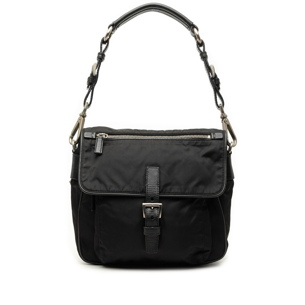 Pre-Loved Prada Saffiano Trimmed Tessuto Shoulder Bag
